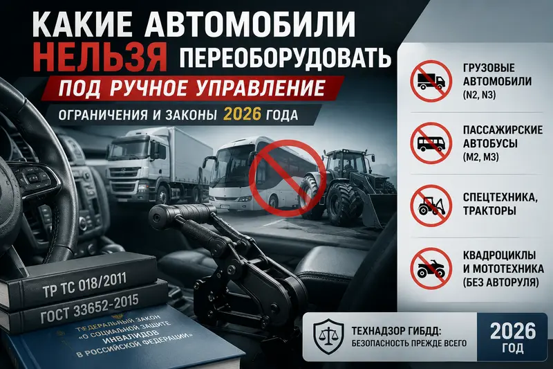 Какие автомобили нельзя переоборудовать под ручное управление: ограничения и законы 2026 года