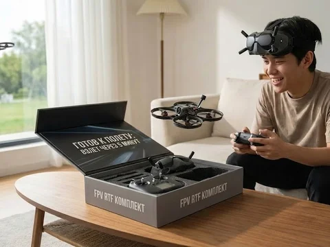 Современный FPV RTF комплект 2026 - дрон, очки и пульт управления в стильной упаковке