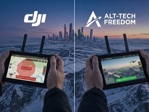 Современный дрон на фоне цифровой сети и природы - символ технологической свободы