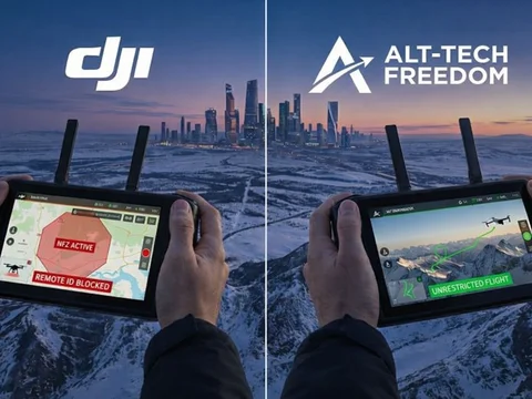 Современный дрон на фоне цифровой сети и природы - символ технологической свободы